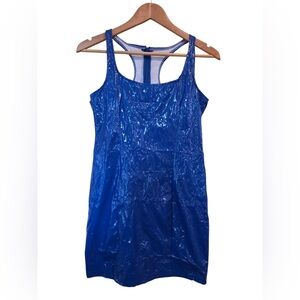 Blue Vinyl Look Bodycon Dress | Racerback | Size Large